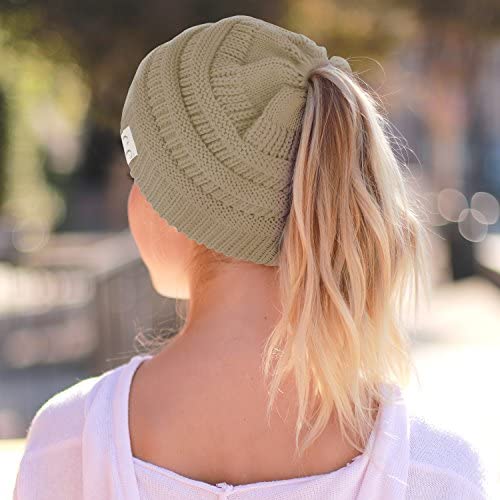 Trendy Apparel Shop Women's Lightweight Ribbed Knit 365 Stretchable Ponytail Beanie Cap