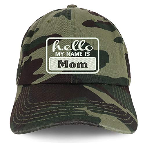 Trendy Apparel Shop Hello My Name is Mom Soft Crown 100% Brushed Cotton Cap