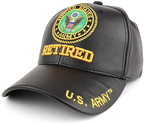 Trendy Apparel Shop U.S. Military Seal Retired 3D Embroidered PU Leather Adjustable Baseball Cap