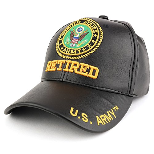 Trendy Apparel Shop U.S. Military Seal Retired 3D Embroidered PU Leather Adjustable Baseball Cap