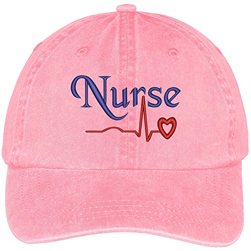 Trendy Apparel Shop Heartbeat Nurse Embroidered Washed Soft Cotton Adjustable Baseball Cap