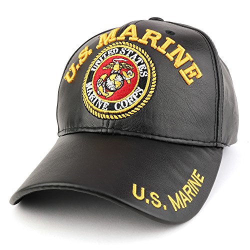 Trendy Apparel Shop U.S. Military 3D Embroidered PU Leather Adjustable Baseball Cap
