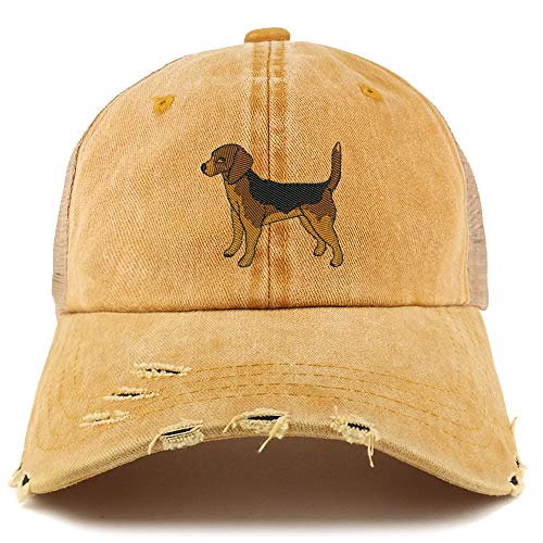 Trendy Apparel Shop Beagle Dog Embroidered Frayed Bill Trucker Mesh Back Cap