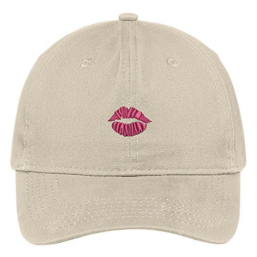 Trendy Apparel Shop Pink Lips Embroidered 100% Quality Brushed Cotton Baseball Cap