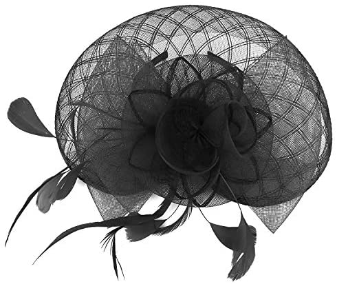 Trendy Apparel Shop Large Criss Cross Mesh Swirl Bow Fascinator with Feather