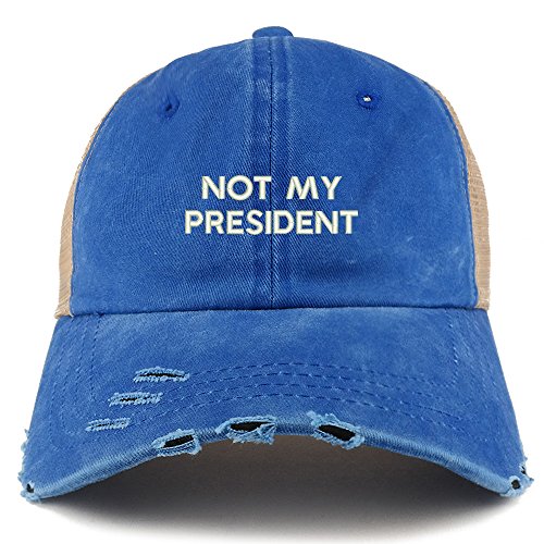 Trendy Apparel Shop Not My President Embroidered Frayed Bill Trucker Mesh Back Cap