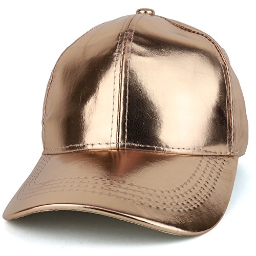 Trendy Apparel Shop Plain Metallic Structured Crown Adjustable PU Baseball Cap - Rose Gold