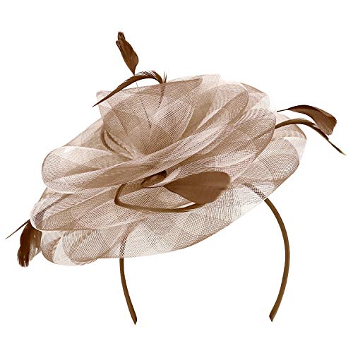 Trendy Apparel Shop Checkered Mesh Swirl Flower Feather Fascinator Headpiece