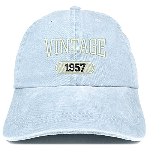Trendy Apparel Shop Vintage 1957 Embroidered 64th Birthday Soft Crown Washed Cotton Cap