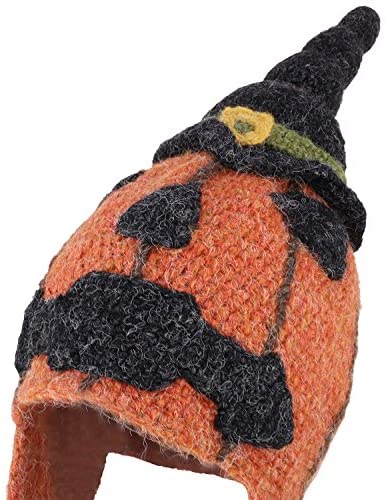 Trendy Apparel Shop Peruvian Handmade Halloween Jack O Lantern Knit Beanie Hat - Orange