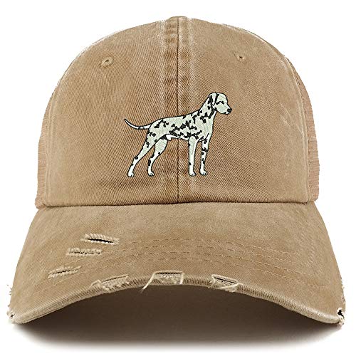 Trendy Apparel Shop Dalmatian Dog Embroidered Frayed Bill Trucker Mesh Back Cap