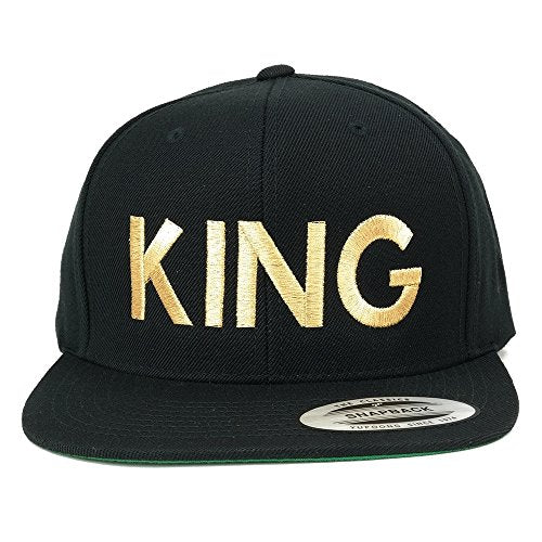 Trendy Apparel Shop Flexfit King Metallic Gold Embroidered Flat Bill Snapback Cap
