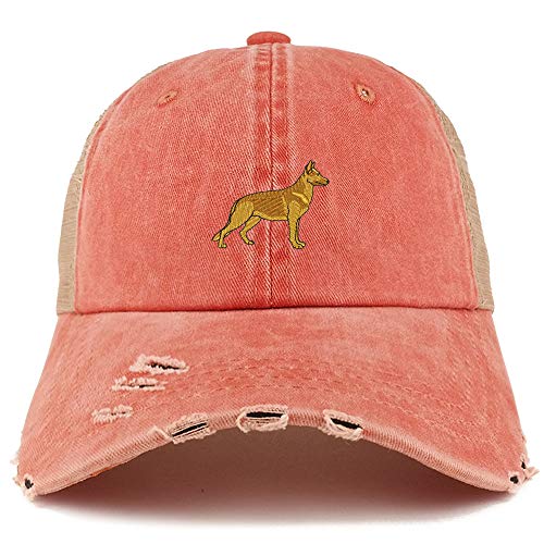 Trendy Apparel Shop German Shepherd Dog Embroidered Frayed Bill Trucker Mesh Back Cap