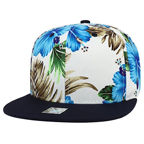 Trendy Apparel Shop Tropical Flower Hibiscus Print Flat Bill Snapback Hat