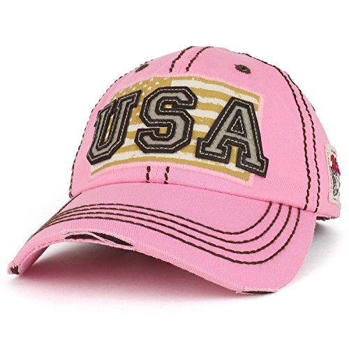 Trendy Apparel Shop USA Flag Embroidered Patch Vintage Frayed Bill Baseball Cap