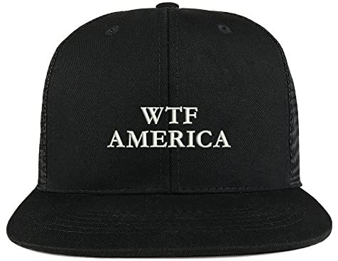 Trendy Apparel Shop WTF America Embroidered Cotton Flat Bill Mesh Back Trucker Cap