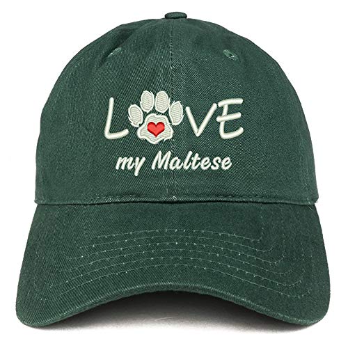 Trendy Apparel Shop I Love My Maltese Embroidered Soft Crown 100% Brushed Cotton Cap