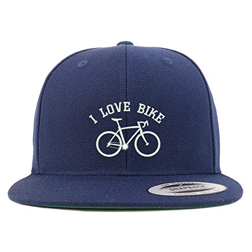 Trendy Apparel Shop I Love Bike Embroidered Flat Bill Snapback Cap