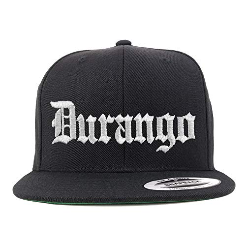 Trendy Apparel Shop Old English Durango White Embroidered Flatbill Snapback Baseball Cap