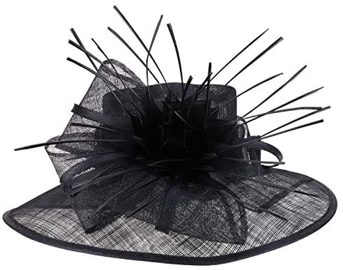Trendy Apparel Shop Reverse Duck Feathers Flower Large Brim Fashion Sinamay Hat