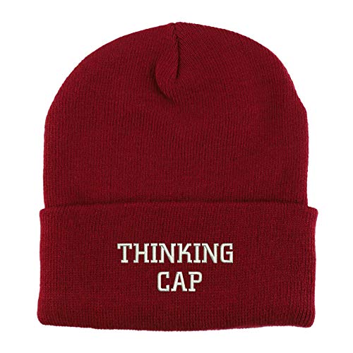 Trendy Apparel Shop Thinking Cap Embroidered Winter Long Cuff Beanie