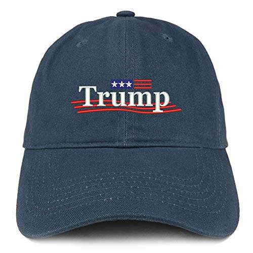 Trendy Apparel Shop Trump Wavy Small Flag Embroidered 100% Cotton Adjustable Cap Dad Hat