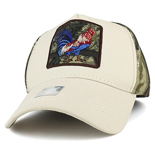 Trendy Apparel Shop Cock Rooster Embroidered Patch Camo Print Back Baseball Cap