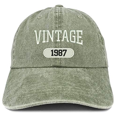 Trendy Apparel Shop Vintage 1987 Embroidered 34th Birthday Soft Crown Washed Cotton Cap