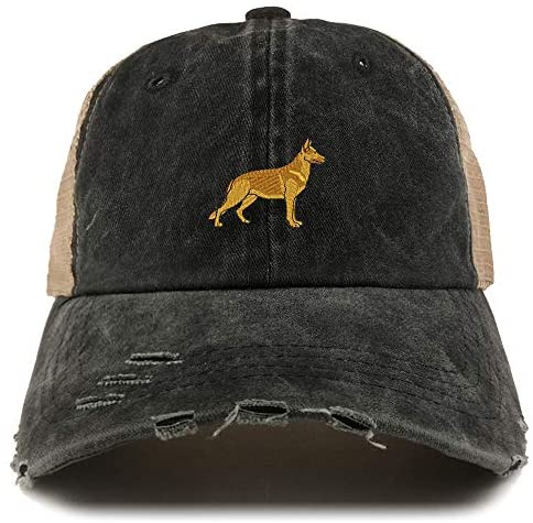 Trendy Apparel Shop German Shepherd Dog Embroidered Frayed Bill Trucker Mesh Back Cap