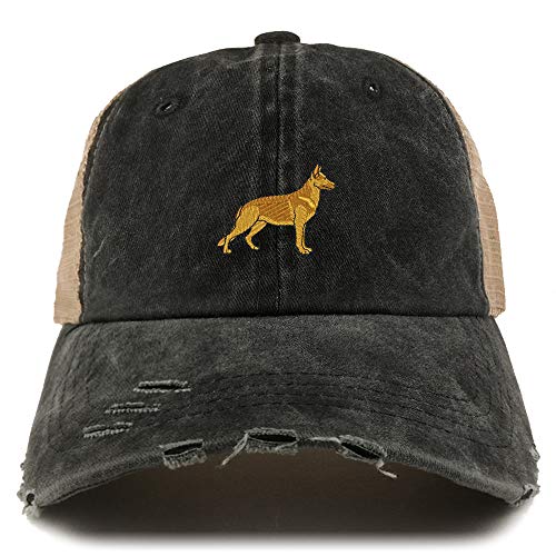 Trendy Apparel Shop German Shepherd Dog Embroidered Frayed Bill Trucker Mesh Back Cap