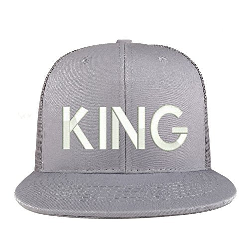 Trendy Apparel Shop King Embroidered Cotton Flat Bill Mesh Back Trucker Cap