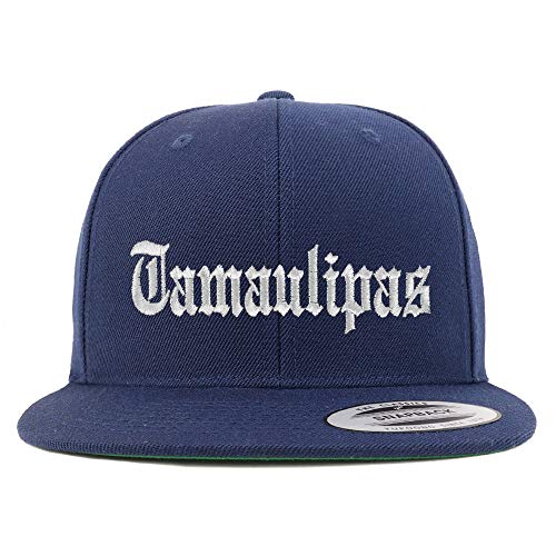 Trendy Apparel Shop Old English Tamaulipas White Embroidered Flatbill Snapback Baseball Cap