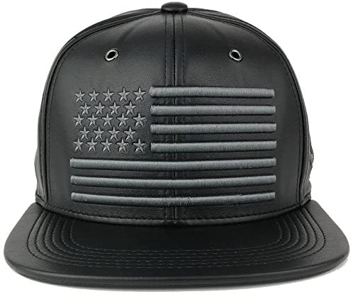Trendy Apparel Shop American Flag 3D Embroidery PU Leather Flatbill Snapback Cap