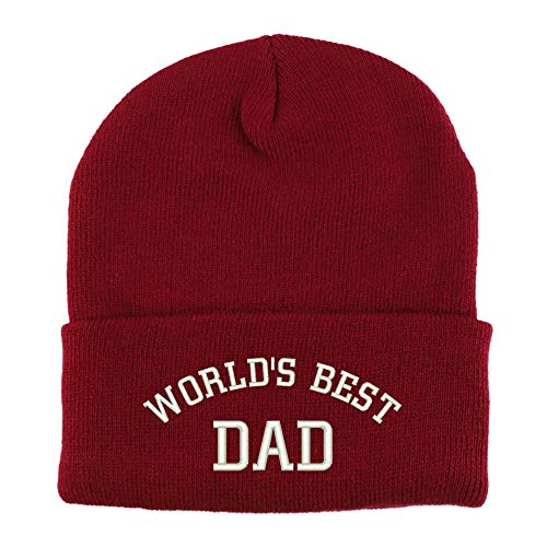 Trendy Apparel Shop World's Best Dad Cotton Embroidered Long Cuff Beanie