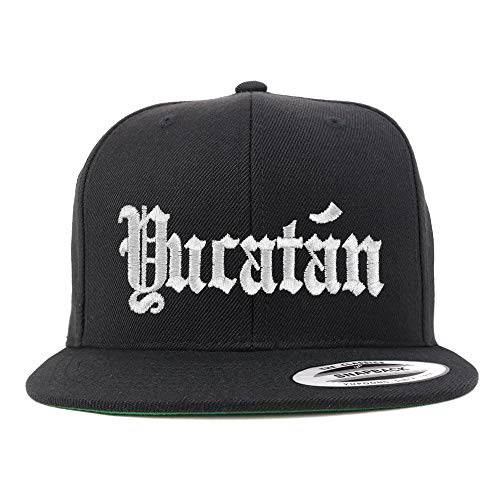 Trendy Apparel Shop Old English Yucatan White Embroidered Flatbill Snapback Baseball Cap