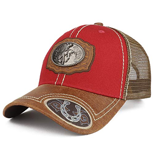 Trendy Apparel Shop Metallic Rodeo Cowboy Horse Logo Patch Trucker Baseball Cap