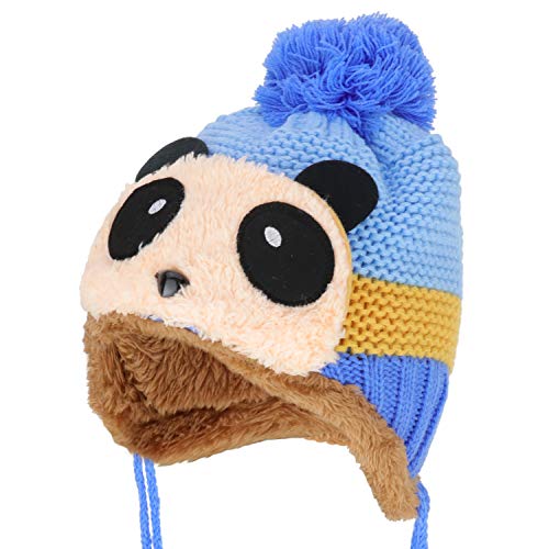 Trendy Apparel Shop Kid's Panda Animal Pom Fur Lining Knit Beanie with Tassel