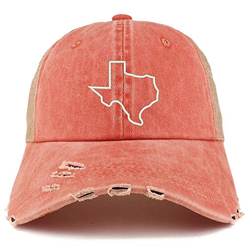 Trendy Apparel Shop Texas Outline Pigment Dyed Front Mesh Back Frayed Bill Cap