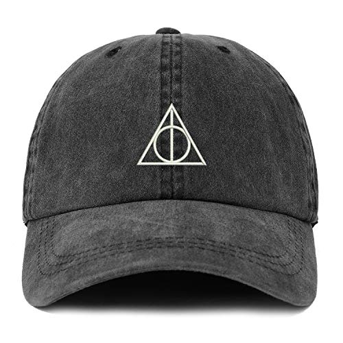 Trendy Apparel Shop XXL Deathly Hallows Magic Logo Embroidered Unstructured Washed Pigment Dyed Baseball Cap