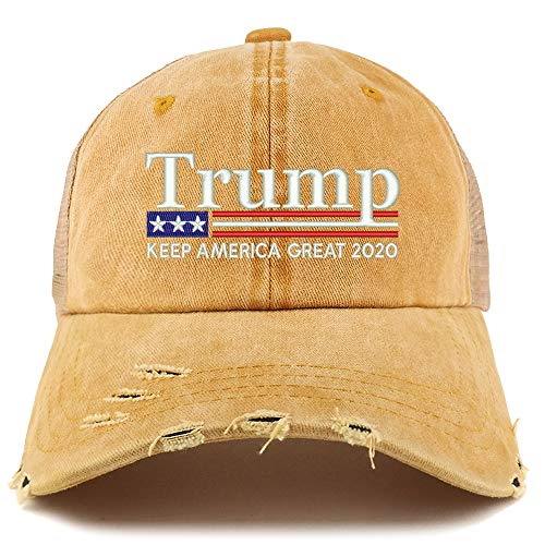 Trendy Apparel Shop Trump Keep America Great 2020 Flag Frayed Bill Trucker Cap