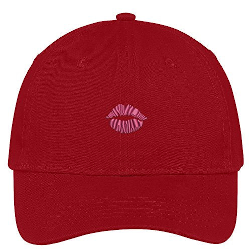 Trendy Apparel Shop Pink Lips Embroidered 100% Quality Brushed Cotton Baseball Cap