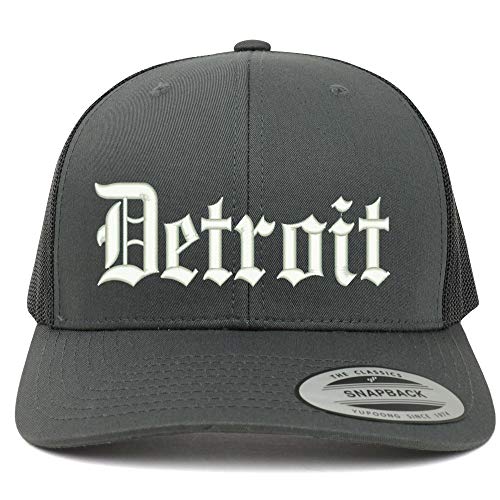 Trendy Apparel Shop Old English Font Detroit City Embroidered 6 Panel Mesh Cap