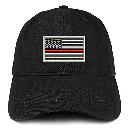 Trendy Apparel Shop US American Flag Thin Red Embroidered Soft Cotton Cap