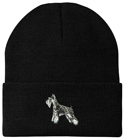 Trendy Apparel Shop Miniature Schnauzer Dog Embroidered Winter Long Cuff Beanie