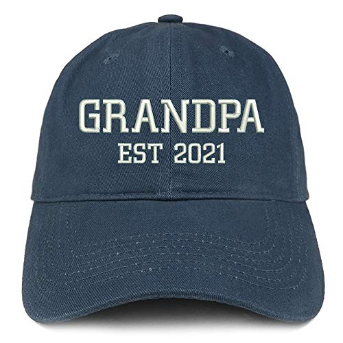 Trendy Apparel Shop Grandpa EST 2021 Embroidered Soft Crown 100% Brushed Cotton Cap