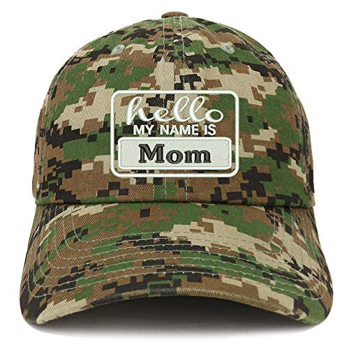 Trendy Apparel Shop Hello My Name is Mom Soft Crown 100% Brushed Cotton Cap