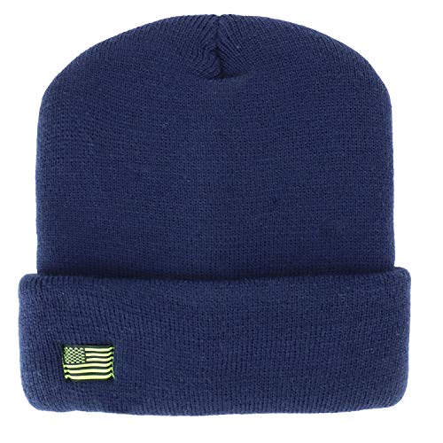 Trendy Apparel Shop Heavy Duty USA Flag Solid Cuffed Beanie with Thinsulate