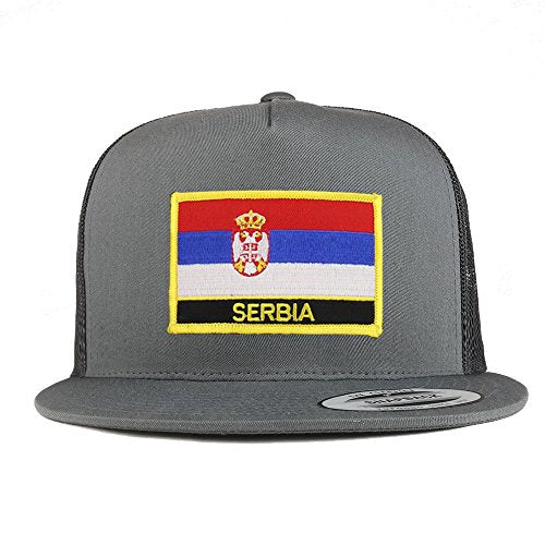 Trendy Apparel Shop Serbia Flag 5 Panel Flatbill Trucker Mesh Snapback Cap