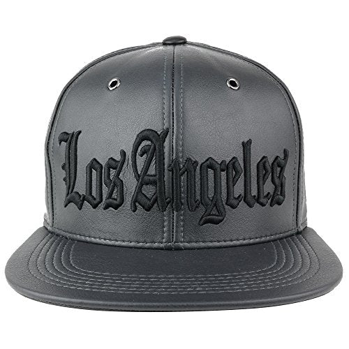 Trendy Apparel Shop Los Angeles 3D Embroidered PU Leather Style Flatbill Snapback Cap