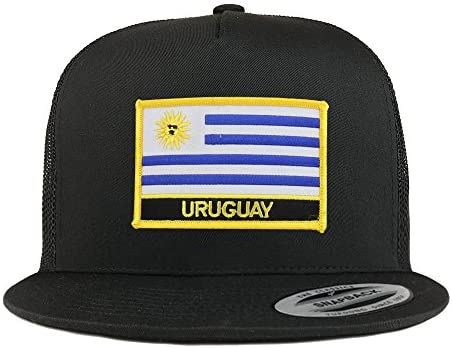 Trendy Apparel Shop Uruguay Flag 5 Panel Flatbill Trucker Mesh Snapback Cap